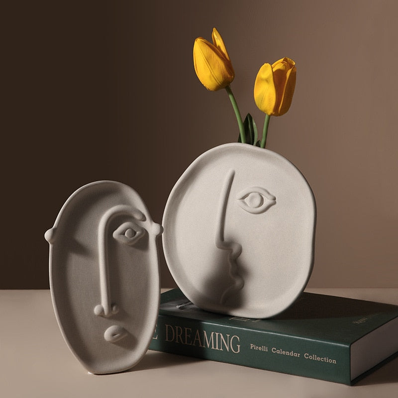 Nordic Home Decor Ceramic Vase for Flowers Human Face Design Decoration Home Vase luxury Pot For Dried Flower white vase