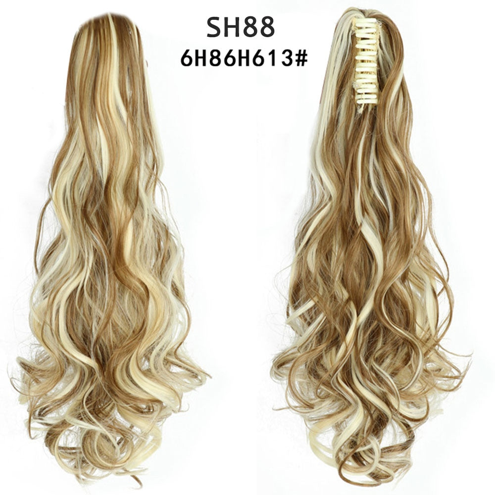20Inch Short Curly Wavy Ponytail Hair Extensions Synthetic Claw On Hairpieces For Women Brown Black Color