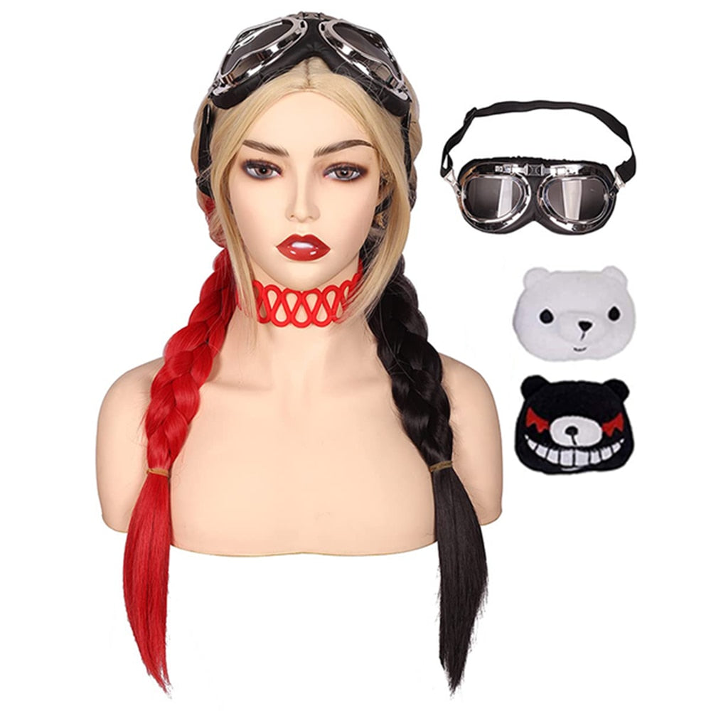 Long Ladies Black and Red 2 Color Braided Wig Double Ponytail Cosplay Halloween Costume Party Wig and Accessories