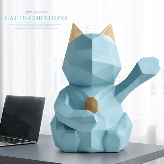 home decoration cat figurine statue ornaments decor Geometric resin lucky cat sculpture