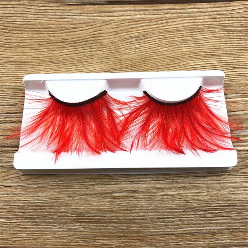 1 pairs Thick lashes end of eye lengthened red feather exaggerated false eyelashes