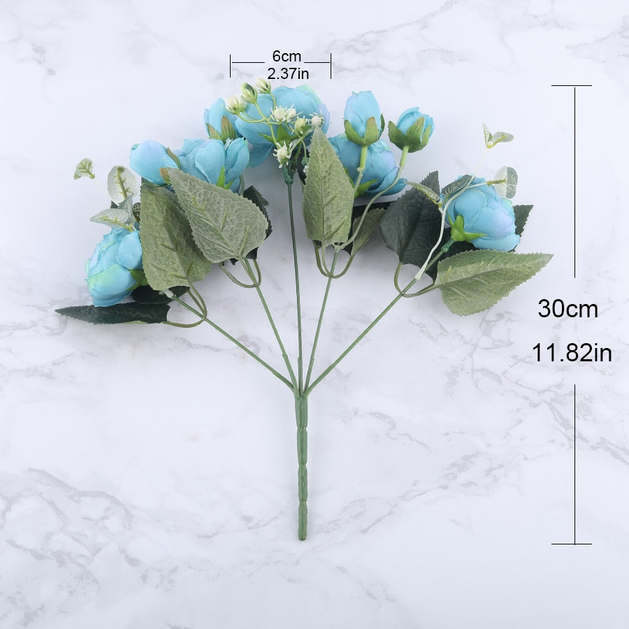 30cm Rose Pink Silk Peony Artificial Flowers Bouquet 5 Big Head and 4 Bud Cheap Fake Flowers for Home Wedding Decoration indoor