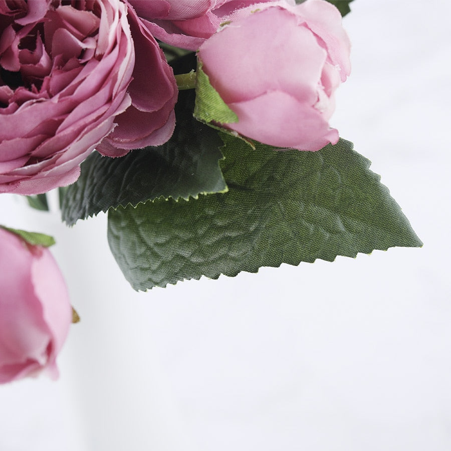 30cm Rose Pink Silk Peony Artificial Flowers Bouquet 5 Big Head and 4 Bud Cheap Fake Flowers for Home Wedding Decoration indoor