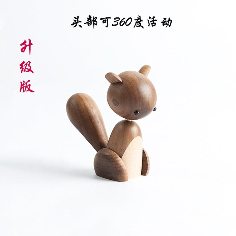 Home Decor Scandinavian Danish walnut solid wood home small ornament large tail wooden small squirrel crafts gifts