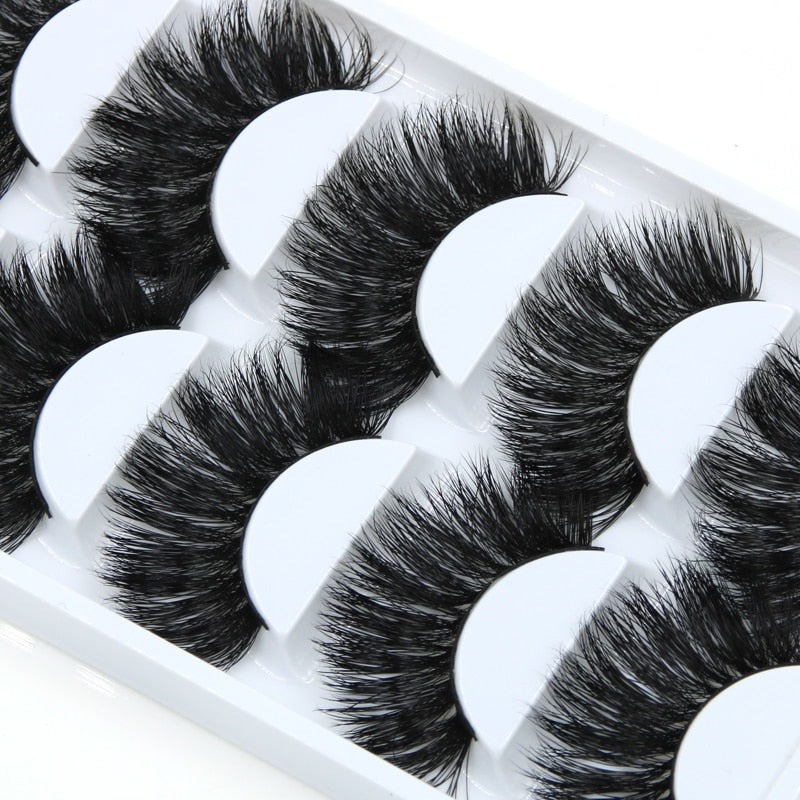 5 pairs Mink False Eyelashes Crisscross Messy Thick Exaggerated Long Fake Eyelashes Stage Romance Makeup Mink Eye Lashes