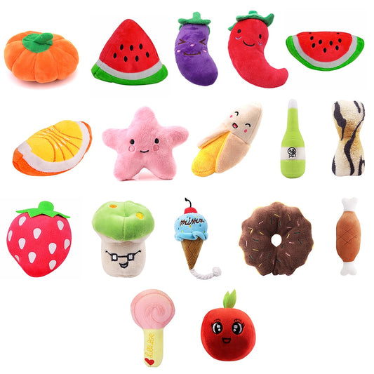 Pet Toys Funny Cartoon Cute Fruit Bite Resistant Plush Squeaky Toy Pet Chew Toy For Cats Pet Interactive Partner
