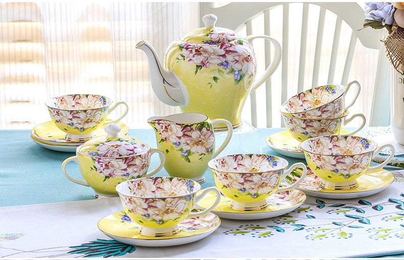 21piece-set delicate bone china coffee cup set european vintage tea cup tea kettle coffee teapot and tea cup and saucer set