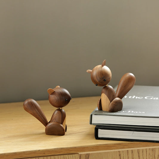 Home Decor Scandinavian Danish walnut solid wood home small ornament large tail wooden small squirrel crafts gifts