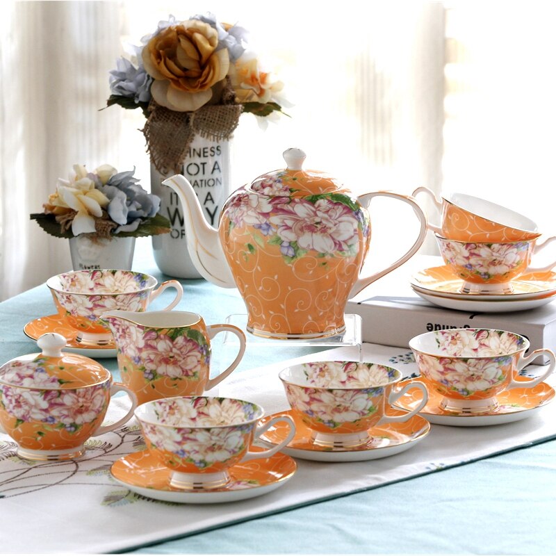 21piece-set delicate bone china coffee cup set european vintage tea cup tea kettle coffee teapot and tea cup and saucer set