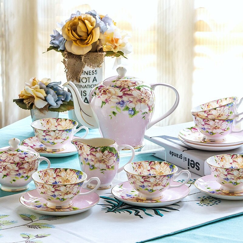 21piece-set delicate bone china coffee cup set european vintage tea cup tea kettle coffee teapot and tea cup and saucer set