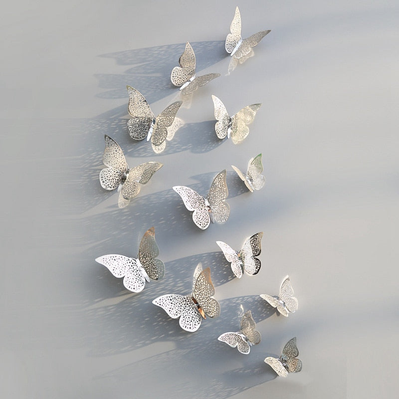 12Pcs 3D Hollow Butterfly Wall Sticker For Home Decoration DIY Wall Stickers For Kids Rooms Decor Butterfly Fridge