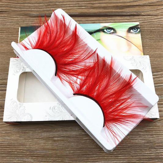 1 pairs Thick lashes end of eye lengthened red feather exaggerated false eyelashes