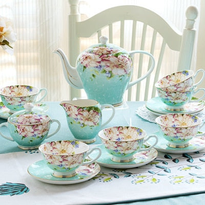 21piece-set delicate bone china coffee cup set european vintage tea cup tea kettle coffee teapot and tea cup and saucer set
