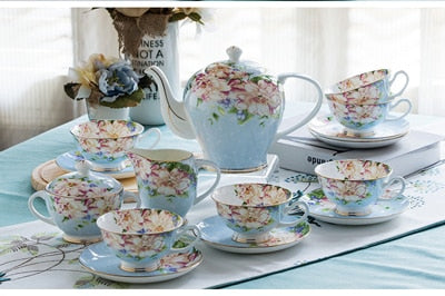 21piece-set delicate bone china coffee cup set european vintage tea cup tea kettle coffee teapot and tea cup and saucer set