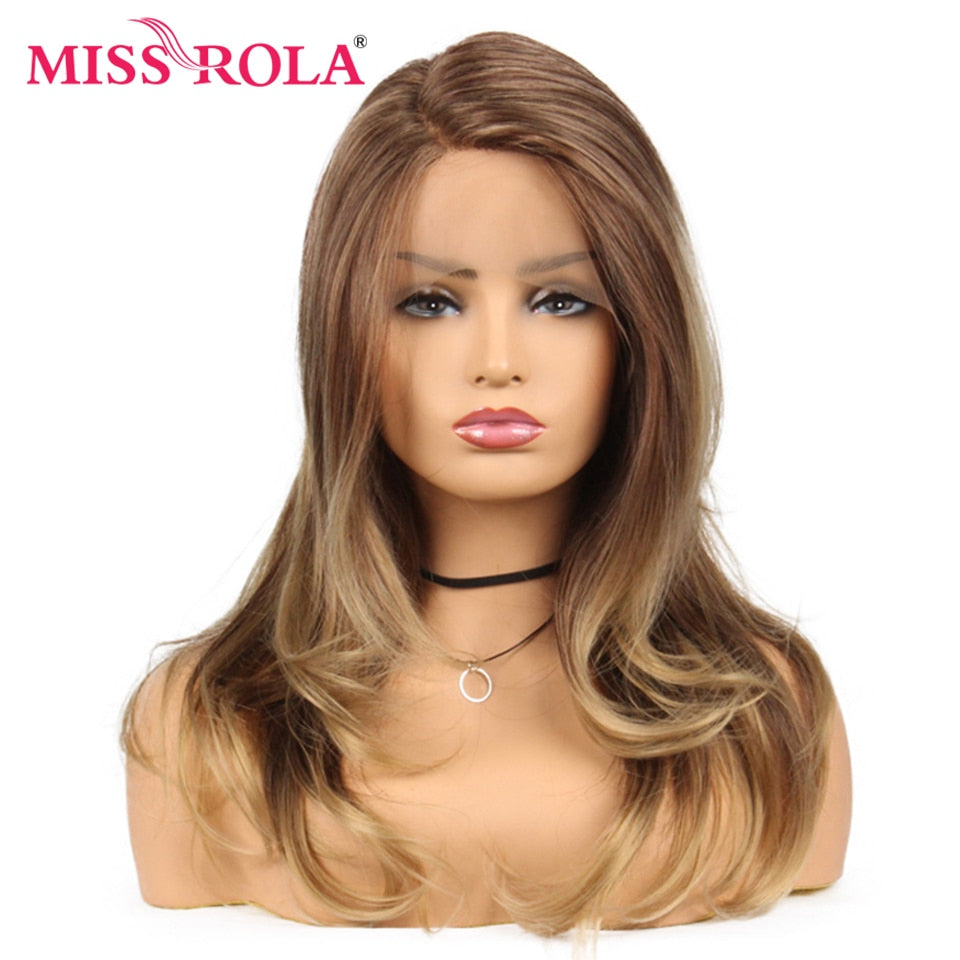 Synthetic Long Wavy Ombre Brown Lace Wig Wig 150% Density 22 Inches Heat Resistant Fiber