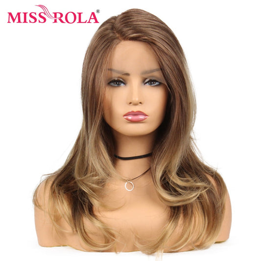 Synthetic Long Wavy Ombre Brown Lace Wig Wig 150% Density 22 Inches Heat Resistant Fiber