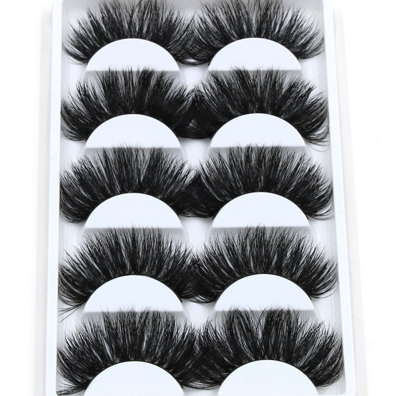 5 pairs Mink False Eyelashes Crisscross Messy Thick Exaggerated Long Fake Eyelashes Stage Romance Makeup Mink Eye Lashes