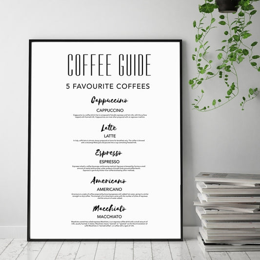 Coffee Art Kitchen Decor Modern Print Kitchen Canvas Painting Coffee Guide Wall Picture Typography Poster