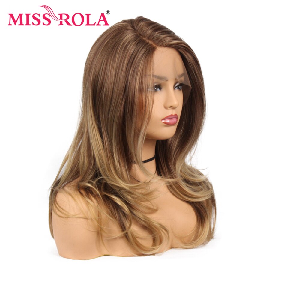 Synthetic Long Wavy Ombre Brown Lace Wig Wig 150% Density 22 Inches Heat Resistant Fiber