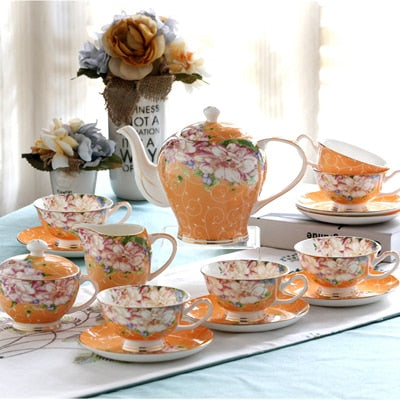 21piece-set delicate bone china coffee cup set european vintage tea cup tea kettle coffee teapot and tea cup and saucer set
