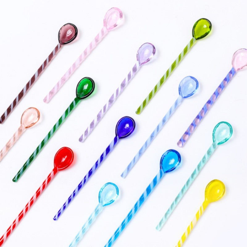 3Pcs Glass Spoons Coffee Spoon Long Handle Dessert Color Glass Teaspoons Clear Petite Teaspoons Coffee Mixing Tea Stirrer