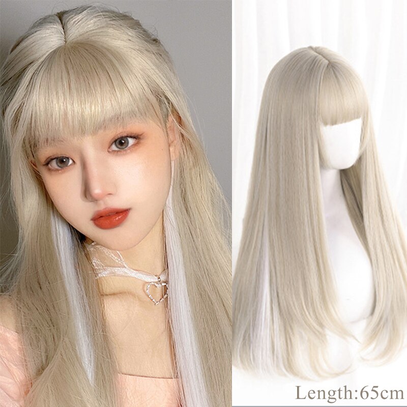 Synthetic Hair Black and Pink Wig Long Straight Hair Cosplay Lolita Wig Two Tone Ombre Color Women Heat Resistant Wigs