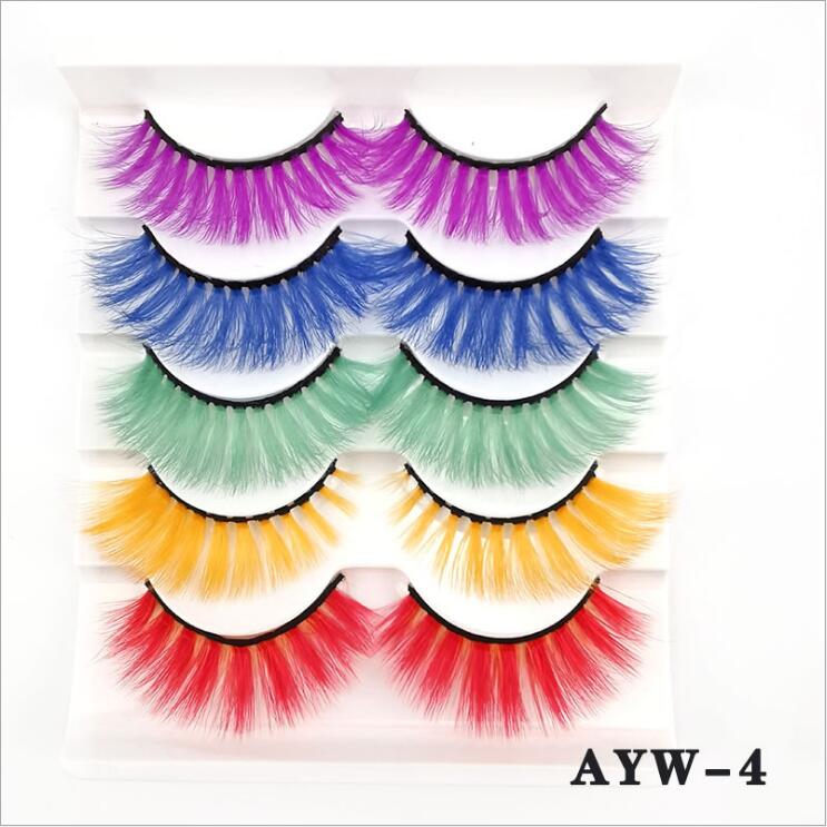 5 Pairs 3D White Mink Lashes Natural Long Thick Fluffy Colorful False Eyelashes Lash Extension