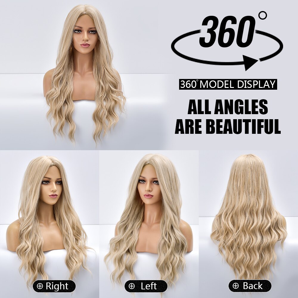 Blonde Body Wave Synthetic Wigs For Women Long Wave White Lolita Cosplay Party Natural Heat Resistant Hair