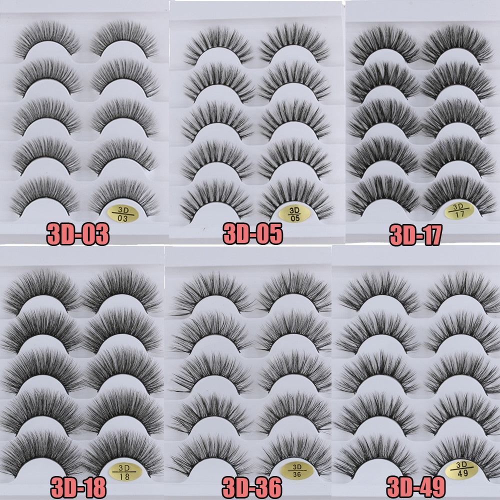 5 Pairs 3D Faux Mink Hair False Eyelashes Wispies Fluffies Drama Natural Long Soft Handmade Cruelty-free Black Lashes