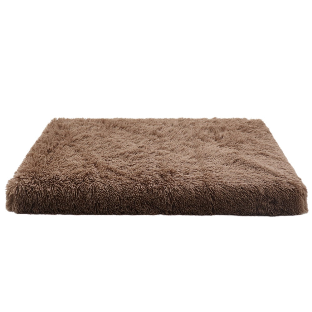 Long Plush Dog Bed Calming Cat Bed Pet Mattress with Removable Washable Cover Memory Foam Mat Dog Crate Mat with Non-Slip Bottom