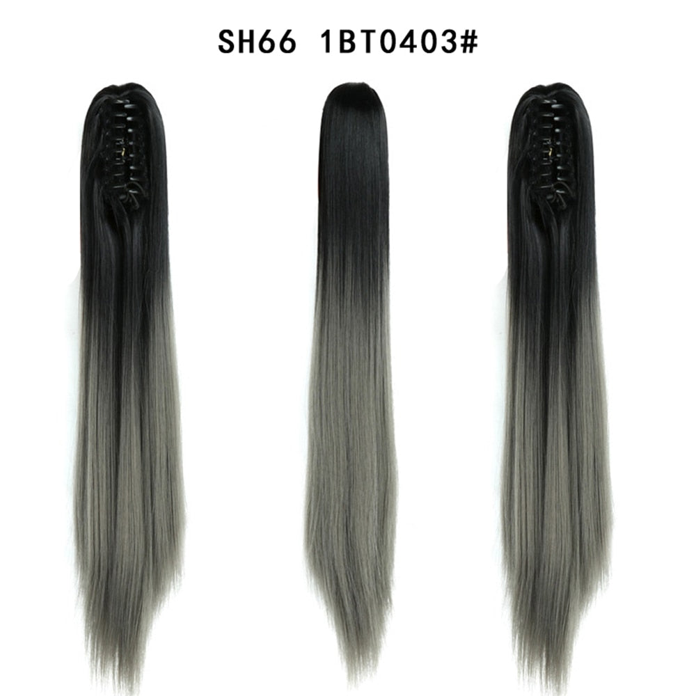 20Inch Short Curly Wavy Ponytail Hair Extensions Synthetic Claw On Hairpieces For Women Brown Black Color