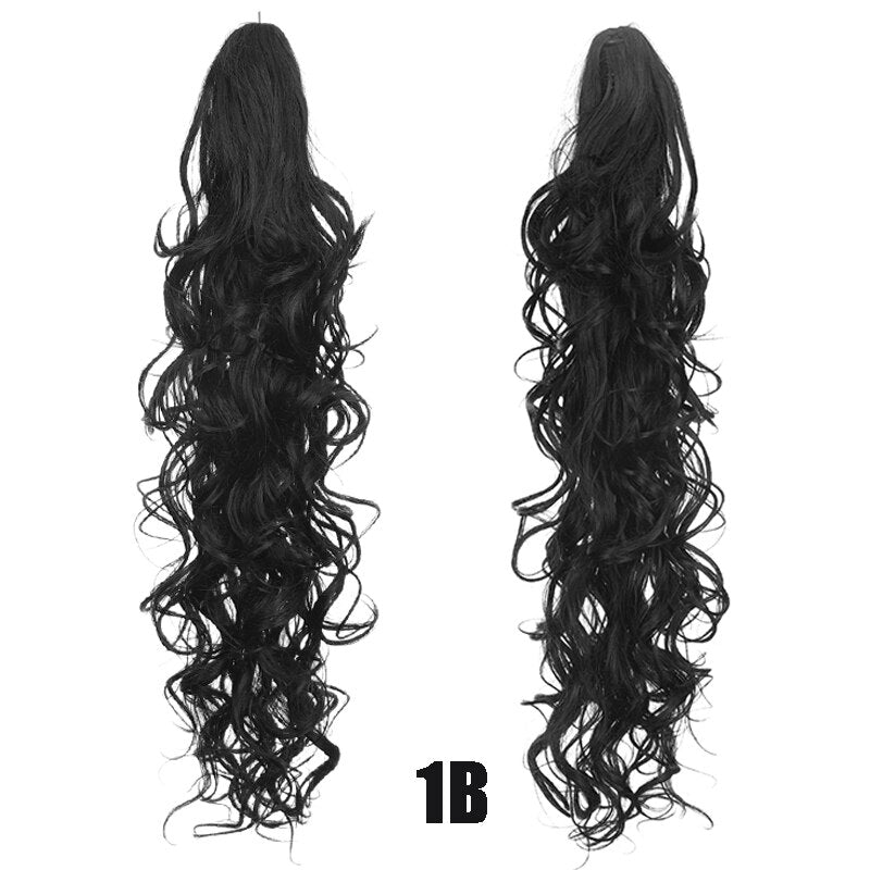 Synthetic 24inch Claw Clip Ponytail Extension Wavy Ponytail Long Straight Hair Ponytail Extension Clip Type Woman Wig