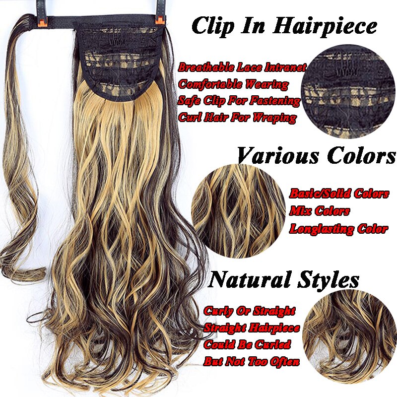 Synthetic Long Straight Wrap Around Clip In Ponytail Hair Extension Heat Resistant Hair Wig