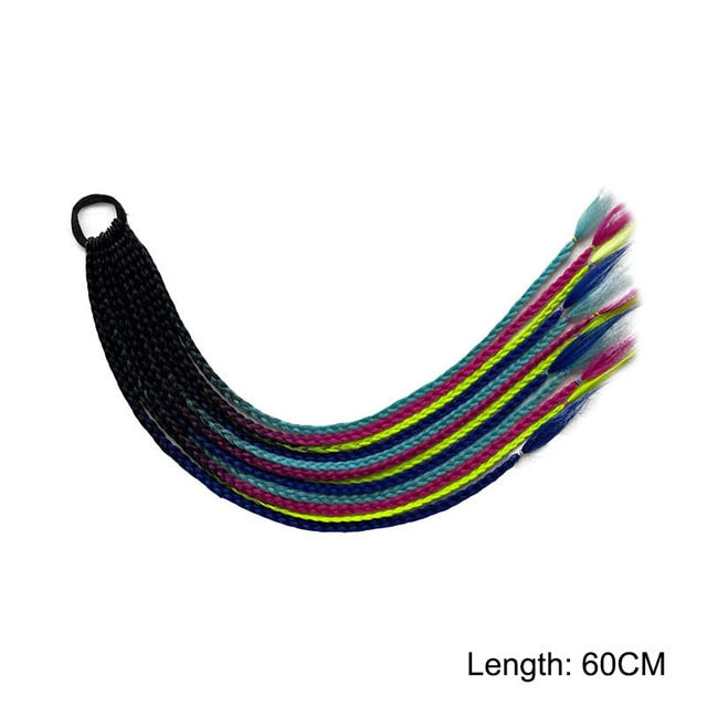 Hair Color Gradient Dirty Braided Ponytail Elastic Hair Band Rubber Headband 60cm
