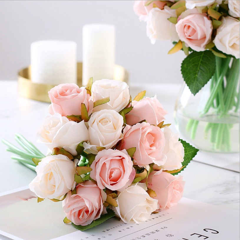 12 Heads/Bundle Artificial Rose Flowers Bride Bouquet Wedding Decorative Vase for Home Decoration Party Supplies Flores