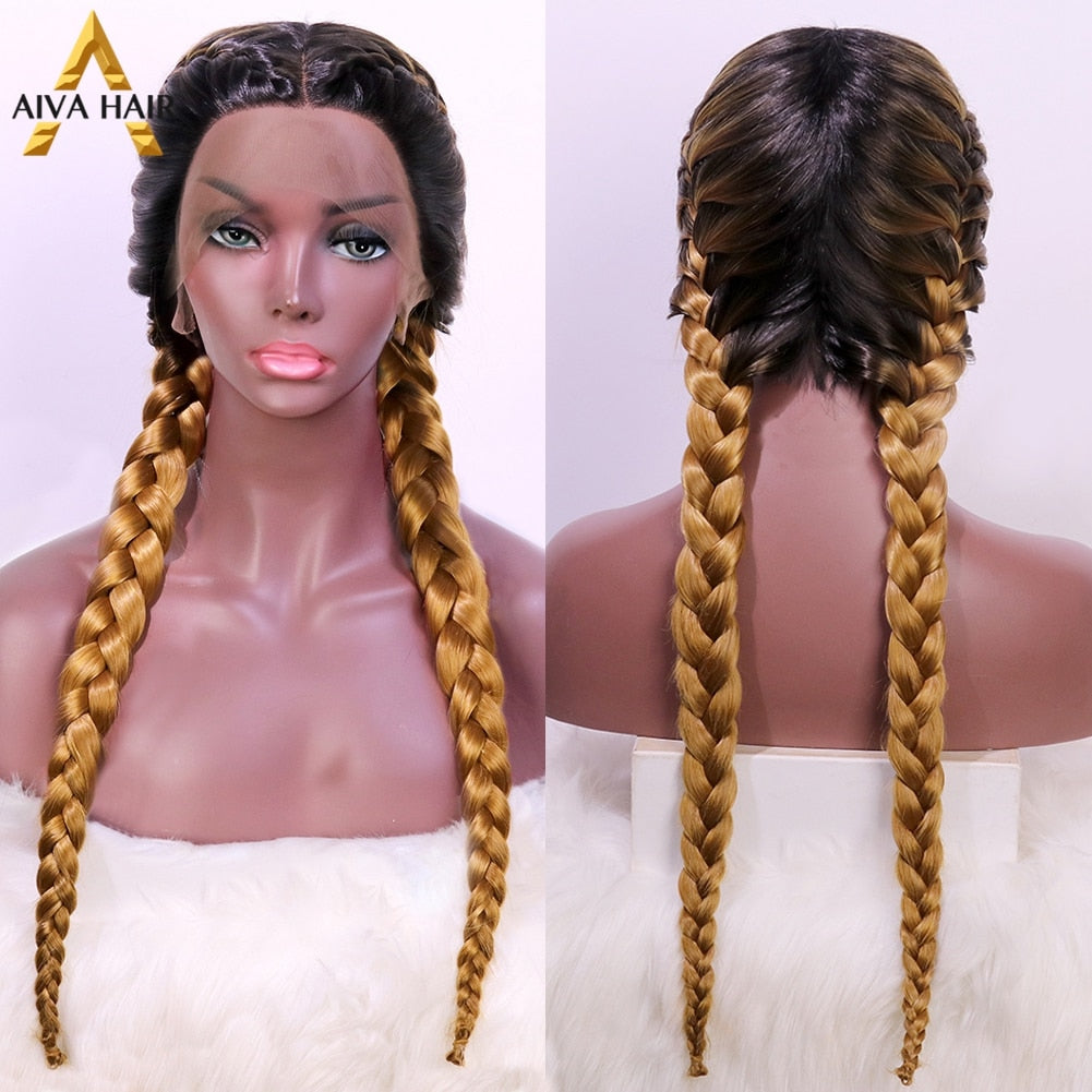 Heat Resistant Synthetic Box Braid Wig Ombre Orange Blonde Synthetic Lace Front Wig Cosplay Braided Wigs
