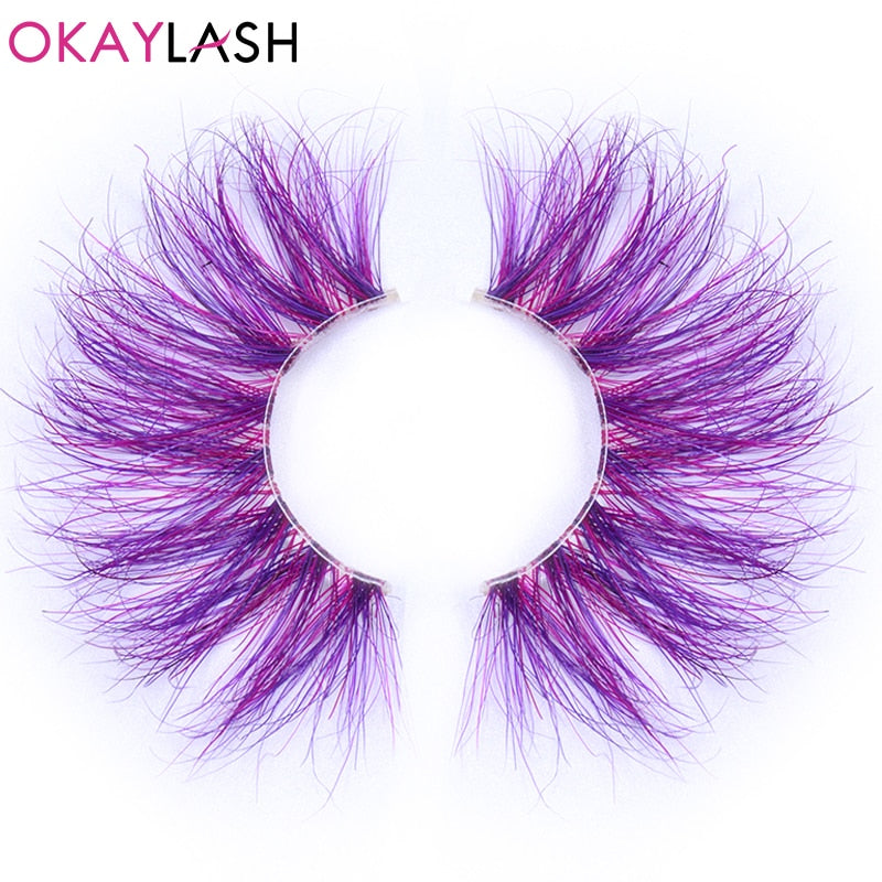 1pair/box real mink color 25mm long siberian eyelashes costume fancy ball dramatic unique colored red blue fake lashes