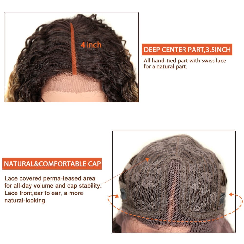 Synthetic Lace Wig Curly 30Inch Afro Kinky Curly Lace Natural Wave Blonde Wig High Temperature Fiber Hair