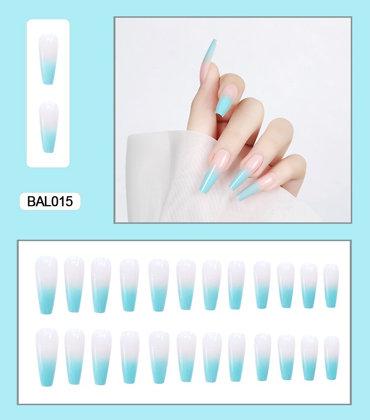 Gradient ballet elegant long trapezoidal nail wearable artifical false nails