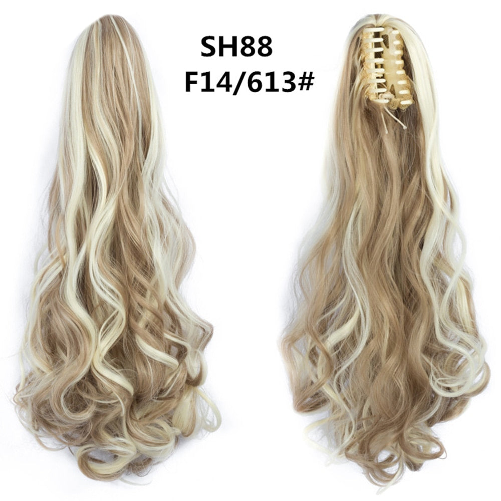 20Inch Short Curly Wavy Ponytail Hair Extensions Synthetic Claw On Hairpieces For Women Brown Black Color