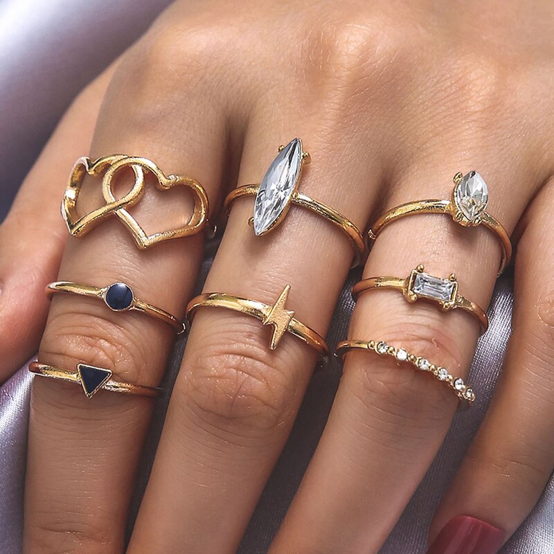 Vintage Rings Set For Women Boho Moon Star Knuckle Finger Ring Female Bohemian Gold Silver Color Jewelry Accessories