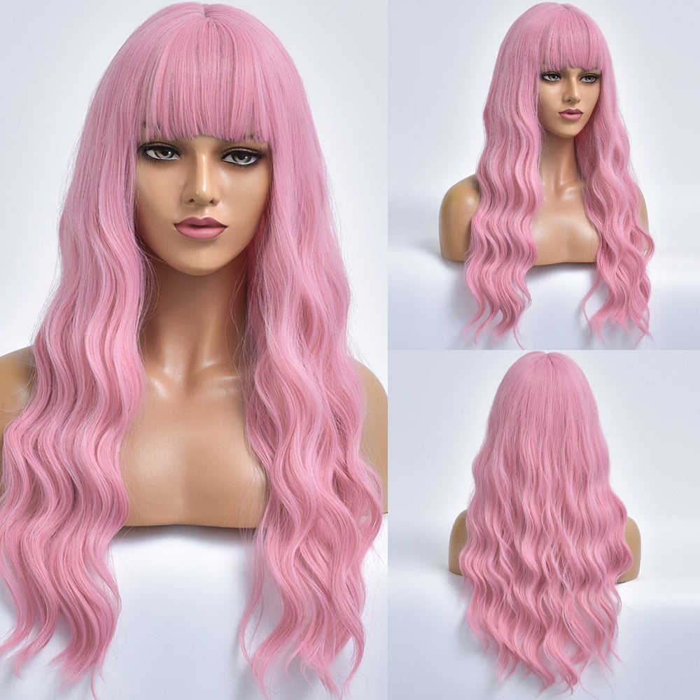 Blonde Body Wave Synthetic Wigs For Women Long Wave White Lolita Cosplay Party Natural Heat Resistant Hair