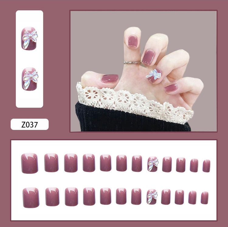 24Pcs/Set 3D Butterfly Bow Bride Fresh and Elegant White Wear DIY Manicure Nail Art Tools