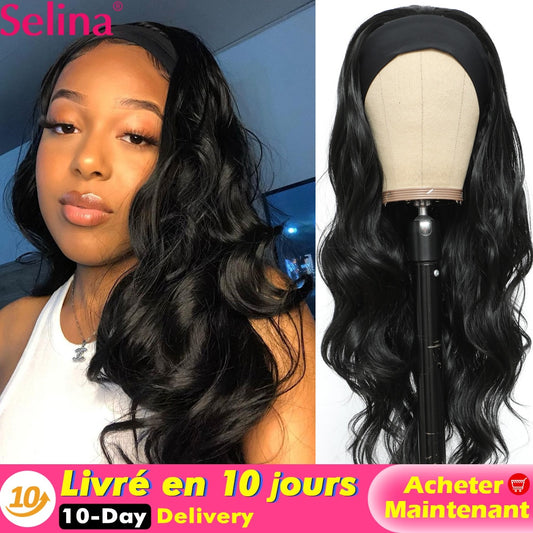 Body Wave Headband Wig Synthetic Wig for Women Glueless Wig with Headband Heat Resistant Fiber Cosplay Daily Lolita Wigs 30 inch