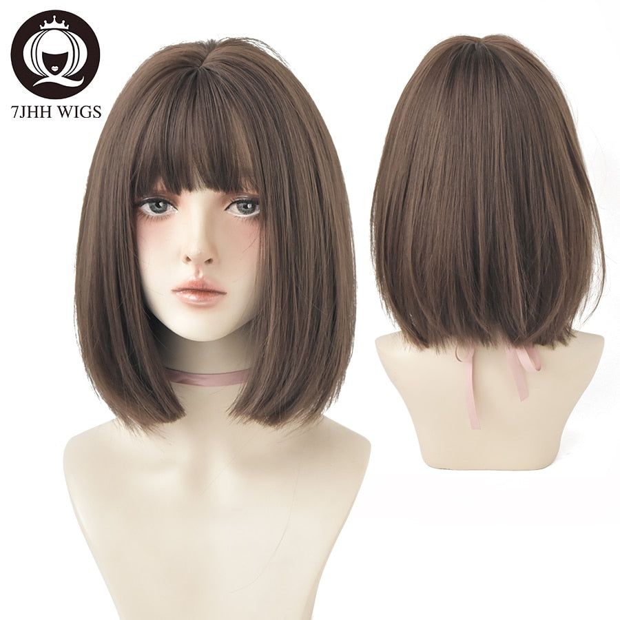 WIGS Black Short Bob Wig for Girl Daily Wear Synthetic Wig Natural Supple Summer Heat resistant Wig With Bangs