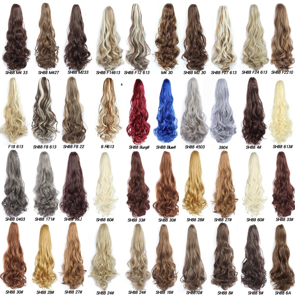 20Inch Short Curly Wavy Ponytail Hair Extensions Synthetic Claw On Hairpieces For Women Brown Black Color