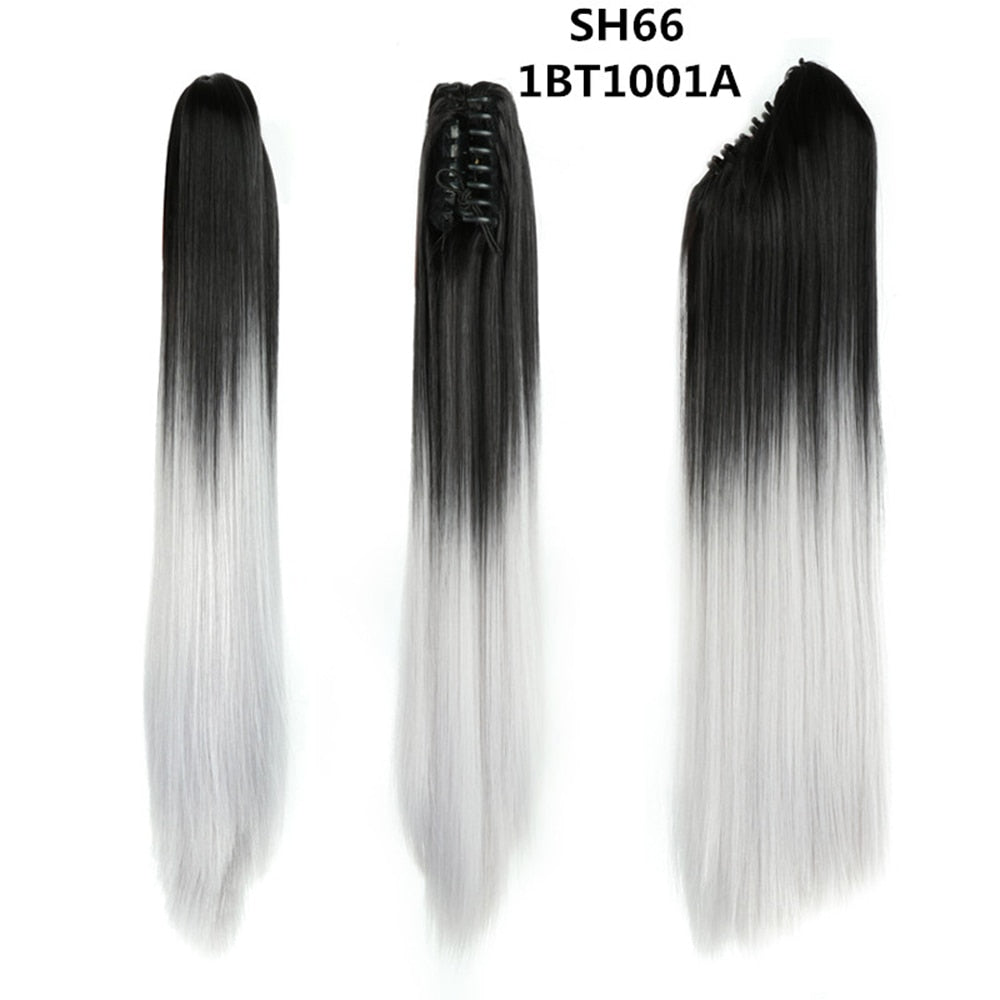 20Inch Short Curly Wavy Ponytail Hair Extensions Synthetic Claw On Hairpieces For Women Brown Black Color