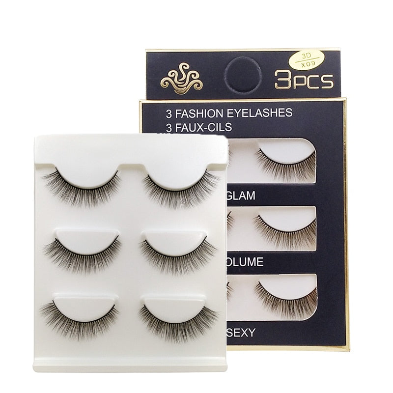 3 Pairs natural false eyelashes thick 3D mink soft long eyelash extension fake eyelash