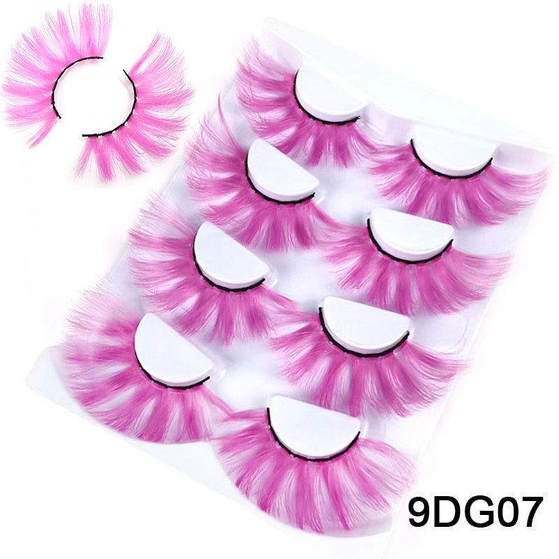 25mm 27mm Long Colorful Eyelashes Hot Pink Faux Mink Colored Lashes Cruelty Free Cosplay Halloween Cilias