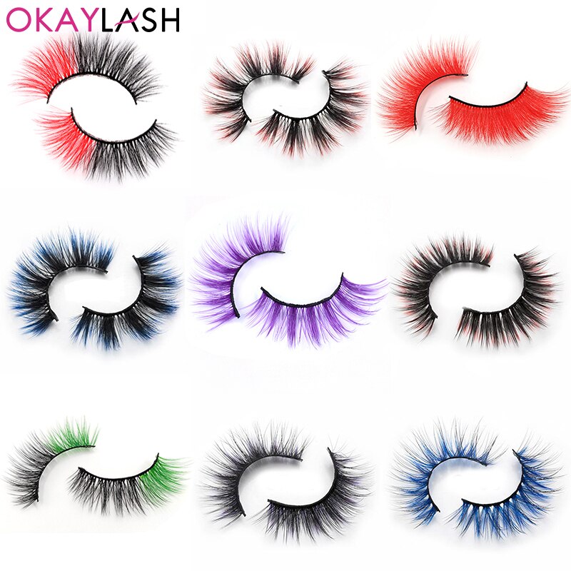 Red Blue Purple Pink Mix 3D Faux Mink Colored Eyelashes Ombre Vegan Strip Lashes Natural Dramatic Fluffy Colourful Cilias Party